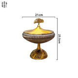 Lọ Kẹo Thuỷ Tinh Chân Cao Golden Ginkgo Candy Bonbonnière 21x22.5-Lọ kẹo Canister Bonbonnière-Đối tác tại Trung Quốc theo từng đơn đặt hàng-CẬU HAI HOME DECOR