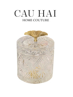 Lọ Kẹo Thuỷ Tinh Diamond Floral Cristalleries - Golden Shell Bonbonnière-Lọ kẹo Canister Bonbonnière-CẬU HAI HOME DECOR