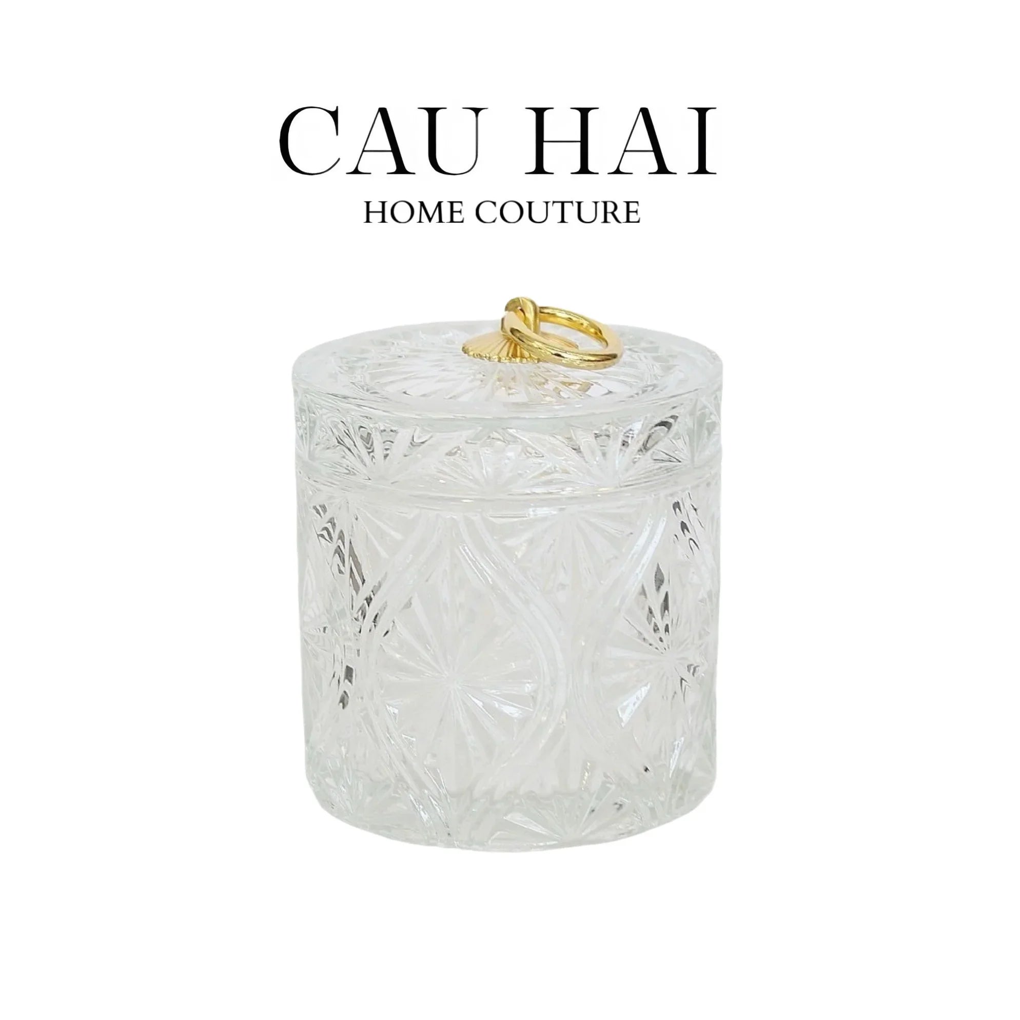 Lọ Kẹo Thuỷ Tinh Diamond Floral Cristalleries - Golden Shell Bonbonnière-Lọ kẹo Canister Bonbonnière-CẬU HAI HOME DECOR