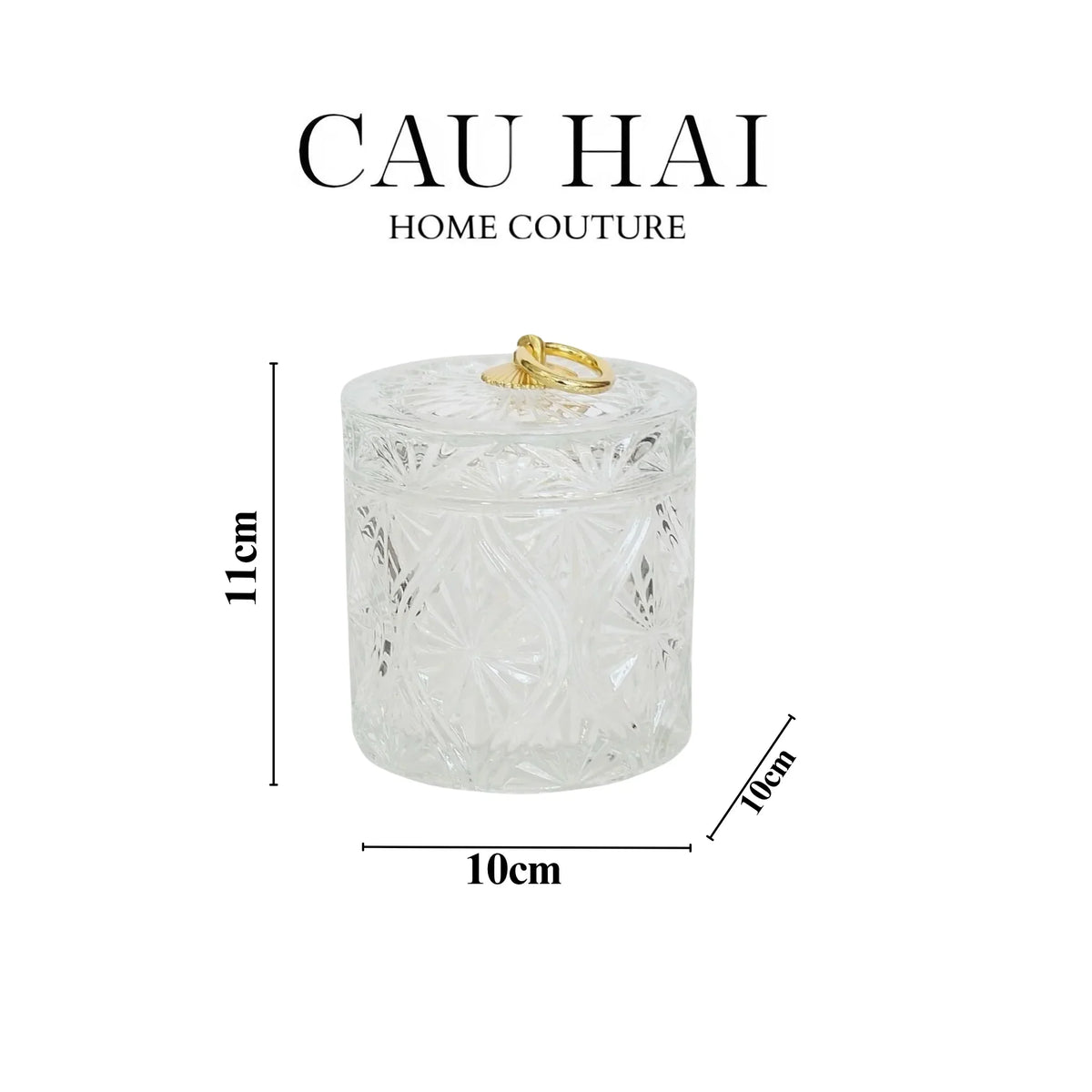 Lọ Kẹo Thuỷ Tinh Diamond Floral Cristalleries - Golden Shell Bonbonnière-Lọ kẹo Canister Bonbonnière-Đối tác tại Trung Quốc theo từng đơn đặt hàng-CẬU HAI HOME DECOR