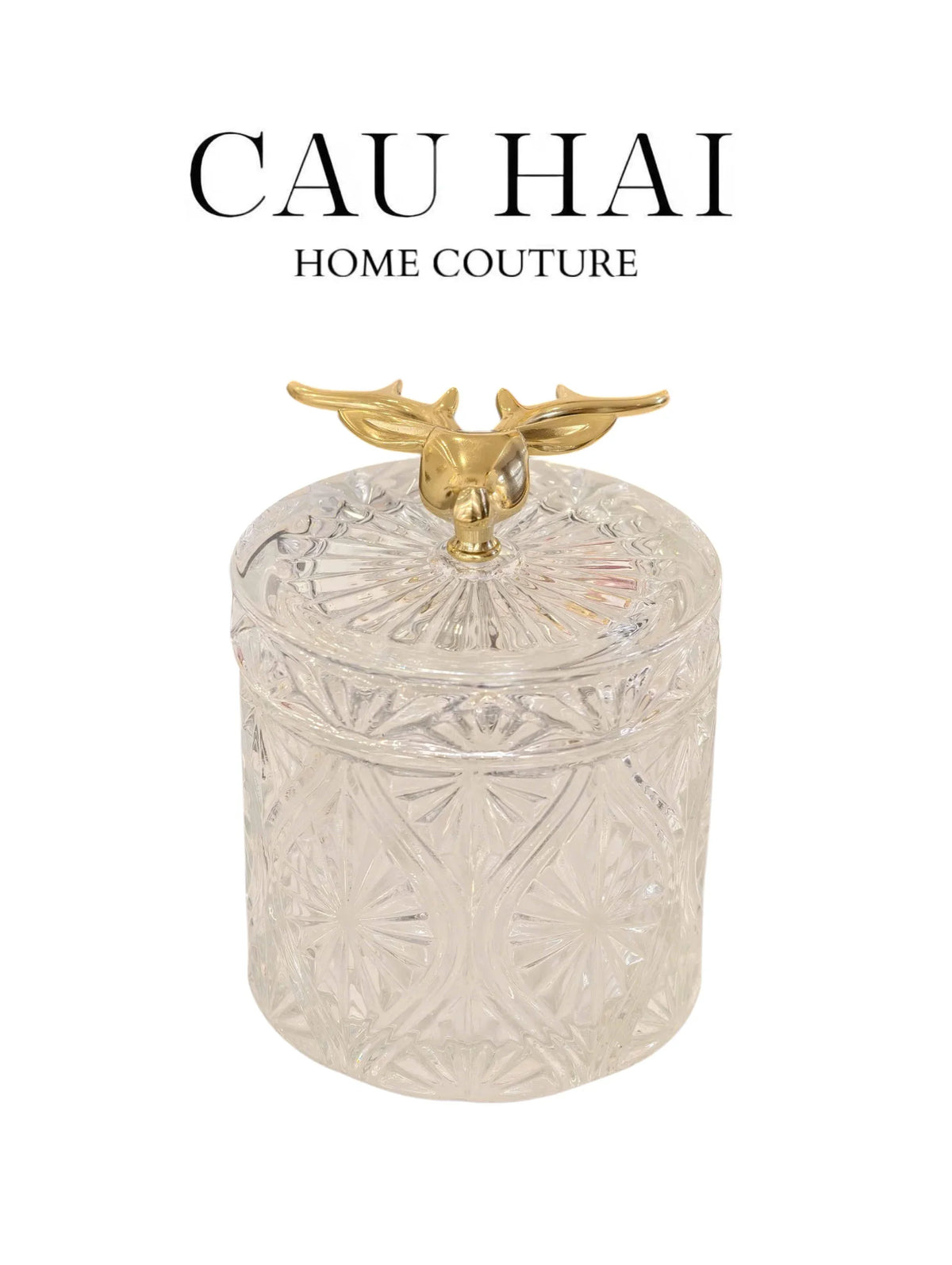 Lọ Kẹo Thuỷ Tinh Diamond Floral Cristalleries - Golden Shell Bonbonnière-Lọ kẹo Canister Bonbonnière-Đối tác tại Trung Quốc theo từng đơn đặt hàng-CẬU HAI HOME DECOR
