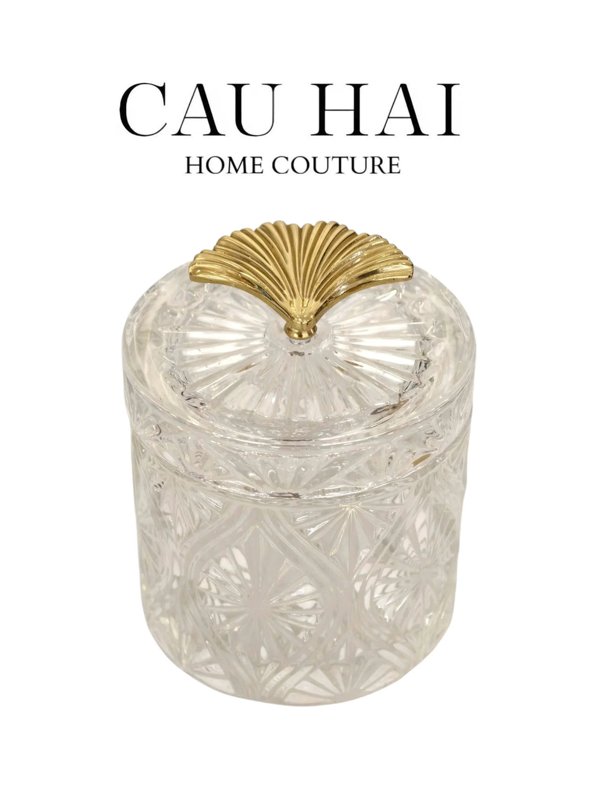 Lọ Kẹo Thuỷ Tinh Diamond Floral Cristalleries - Golden Shell Bonbonnière-Lọ kẹo Canister Bonbonnière-Đối tác tại Trung Quốc theo từng đơn đặt hàng-BRASSON GINKGO-CẬU HAI HOME DECOR