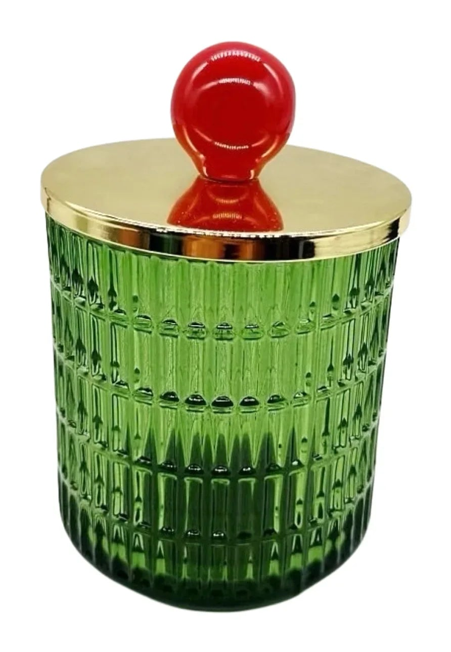 Lọ Kẹo Thuỷ Tinh Green Forest Cristalleries - Red Knob Bonbonnière-Lọ kẹo Canister Bonbonnière-Đối tác tại Trung Quốc theo từng đơn đặt hàng-CẬU HAI HOME DECOR