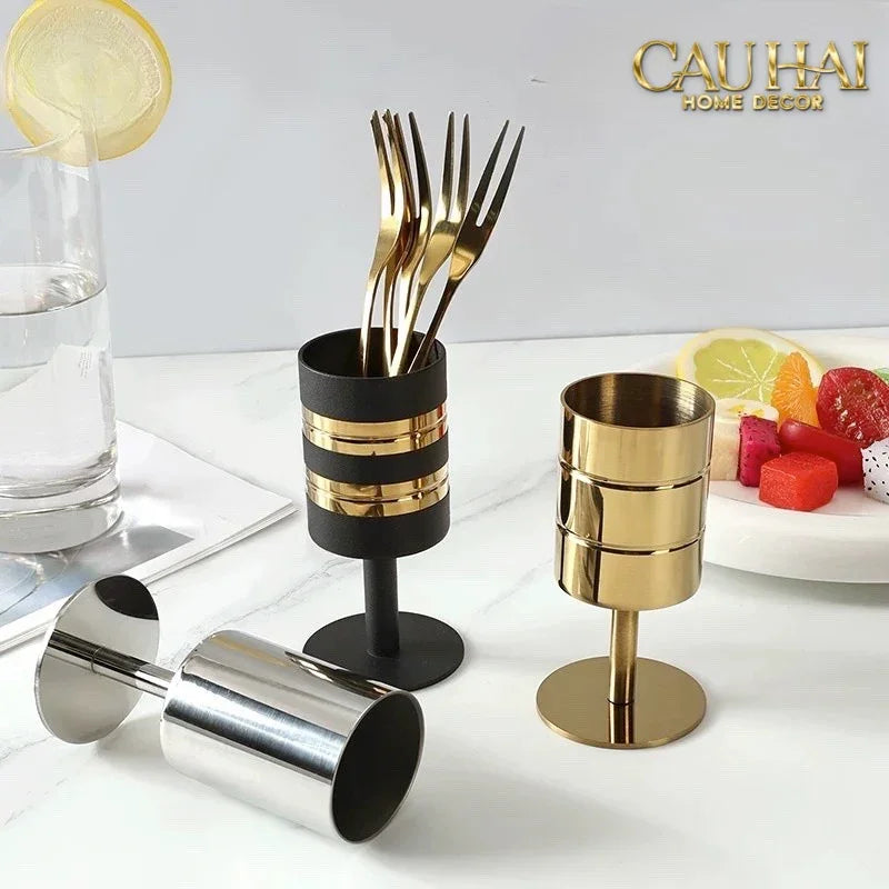 Lọ Muỗng Golden Cannon Stemware Dessert Spoon Holder-Dinner Cutlery Set Dao Muỗng Nĩa-CẬU HAI HOME DECOR