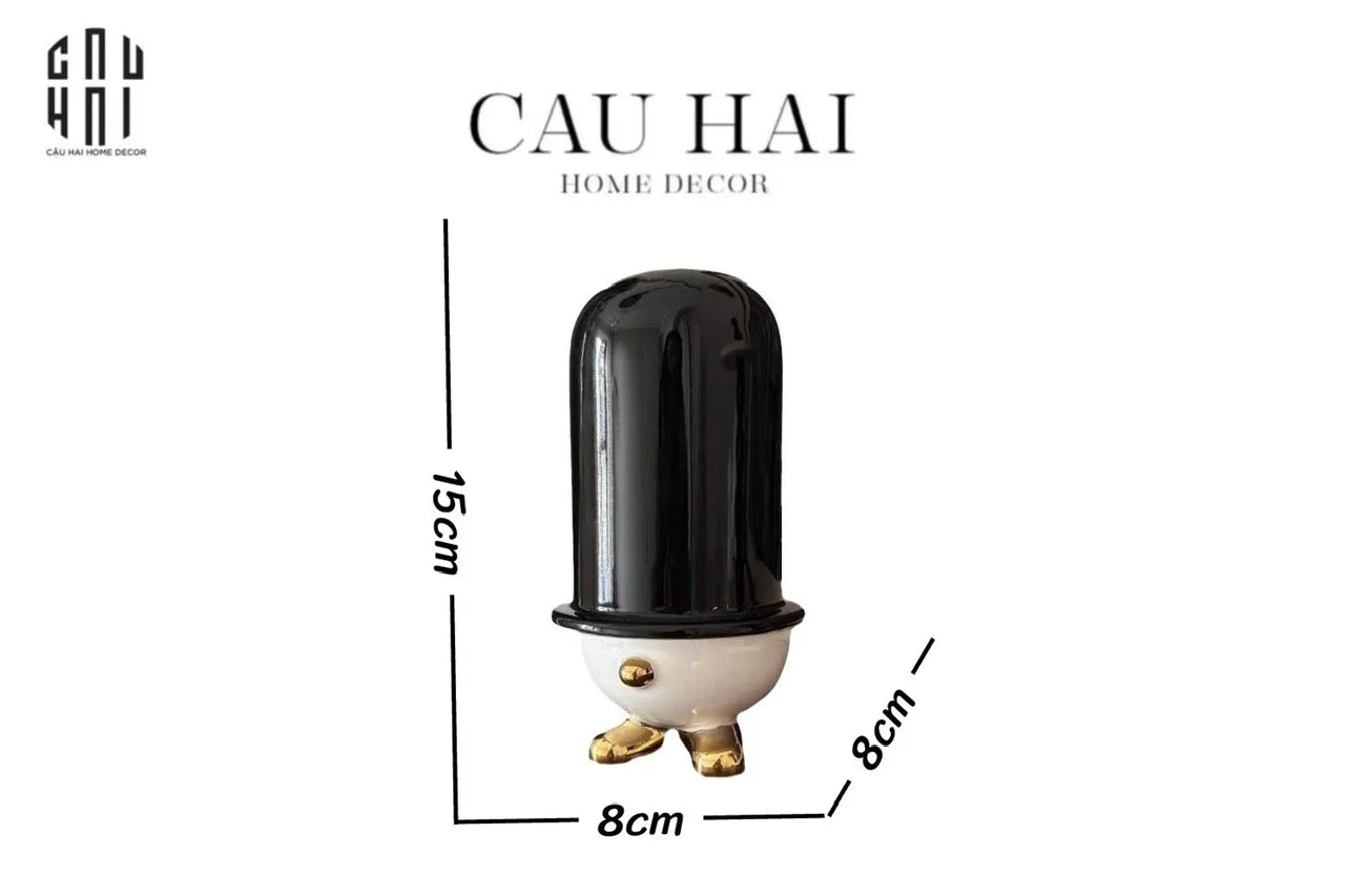 Lọ Tăm Bông Gốm Sứ Kingmans Tailor Gentlement Penguine 8x15-HŨ TRANG TRÍ-CẬU HAI HOME DECOR