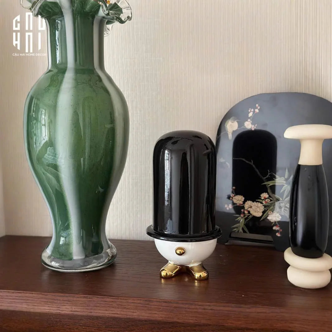 Lọ Tăm Bông Gốm Sứ Kingmans Tailor Gentlement Penguine 8x15-HŨ TRANG TRÍ-Đối tác tại Trung Quốc theo từng đơn đặt hàng-CẬU HAI HOME DECOR
