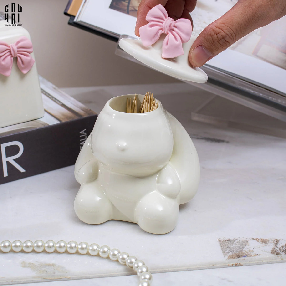 Lọ Tăm Ceramic Bunny Hat-HŨ TRANG TRÍ-Đối tác tại Trung Quốc theo từng đơn đặt hàng-CẬU HAI HOME DECOR