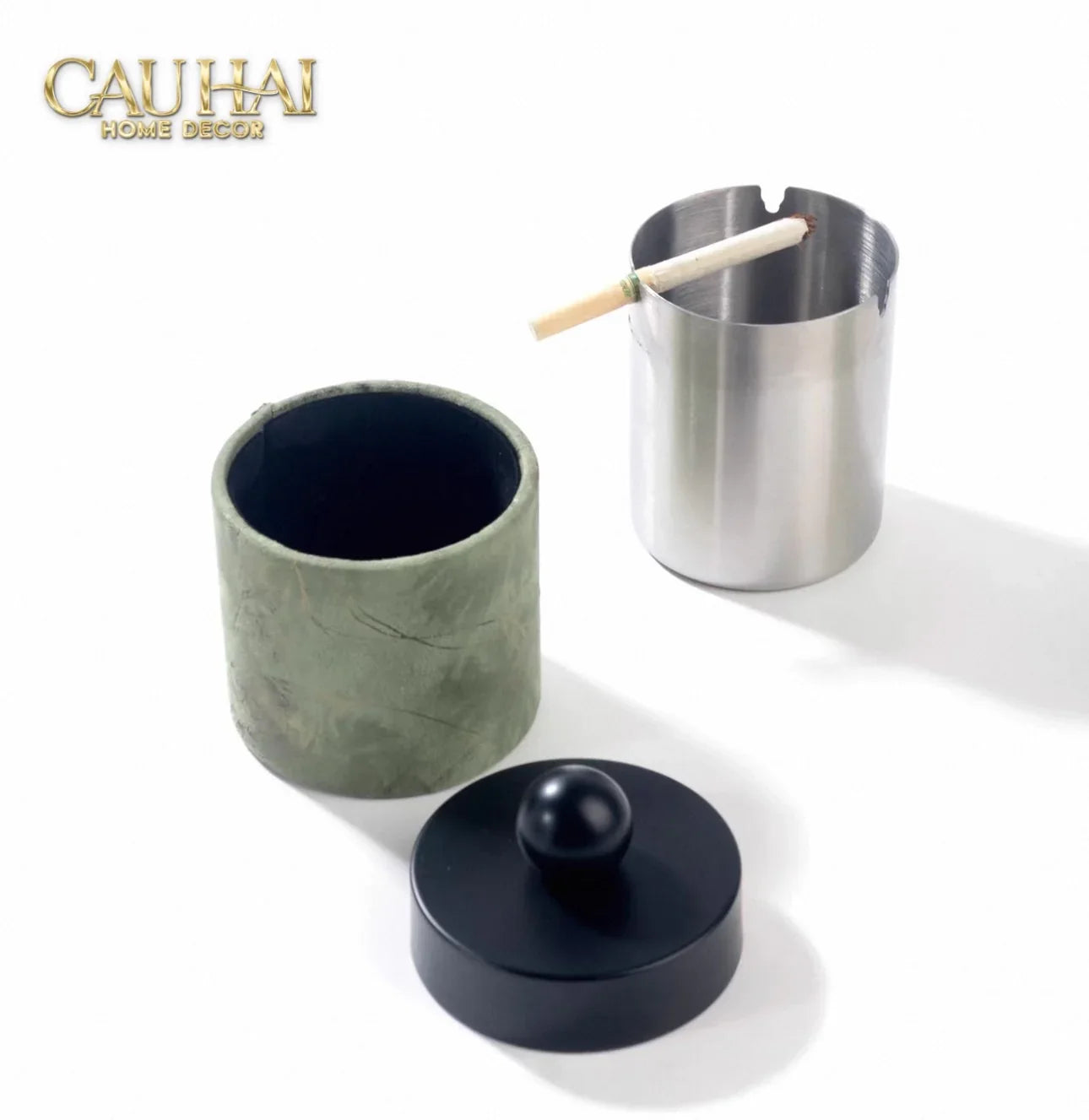 Lọ Tăm / Gạt Tàn Lux Oakwood Verdant Impériale Leather-HŨ TRANG TRÍ-CẬU HAI HOME DECOR