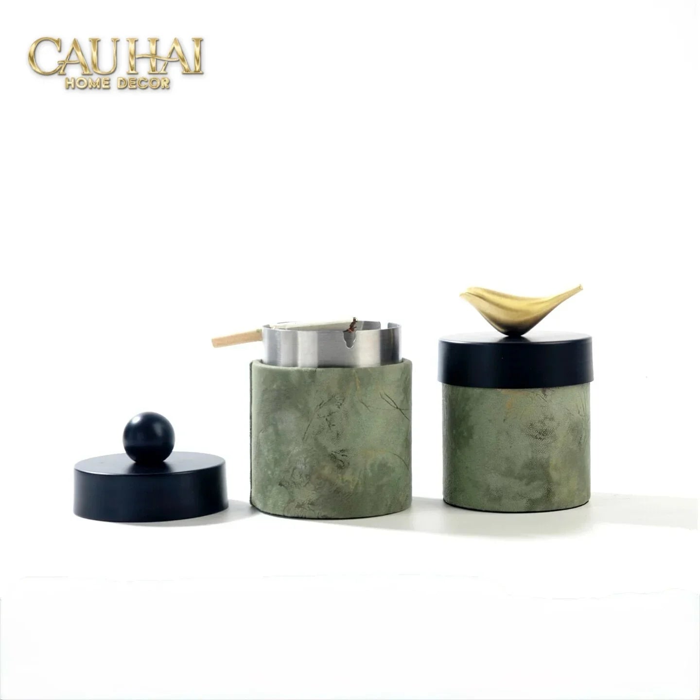 Lọ Tăm / Gạt Tàn Lux Oakwood Verdant Impériale Leather-HŨ TRANG TRÍ-CẬU HAI HOME DECOR