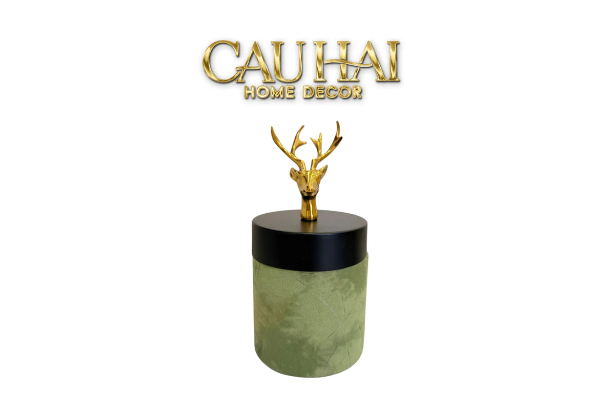 Lọ Tăm / Gạt Tàn Lux Oakwood Verdant Impériale Leather-HŨ TRANG TRÍ-Đối tác tại Trung Quốc theo từng đơn đặt hàng-LỌ TĂM BRASSON ELK-CẬU HAI HOME DECOR