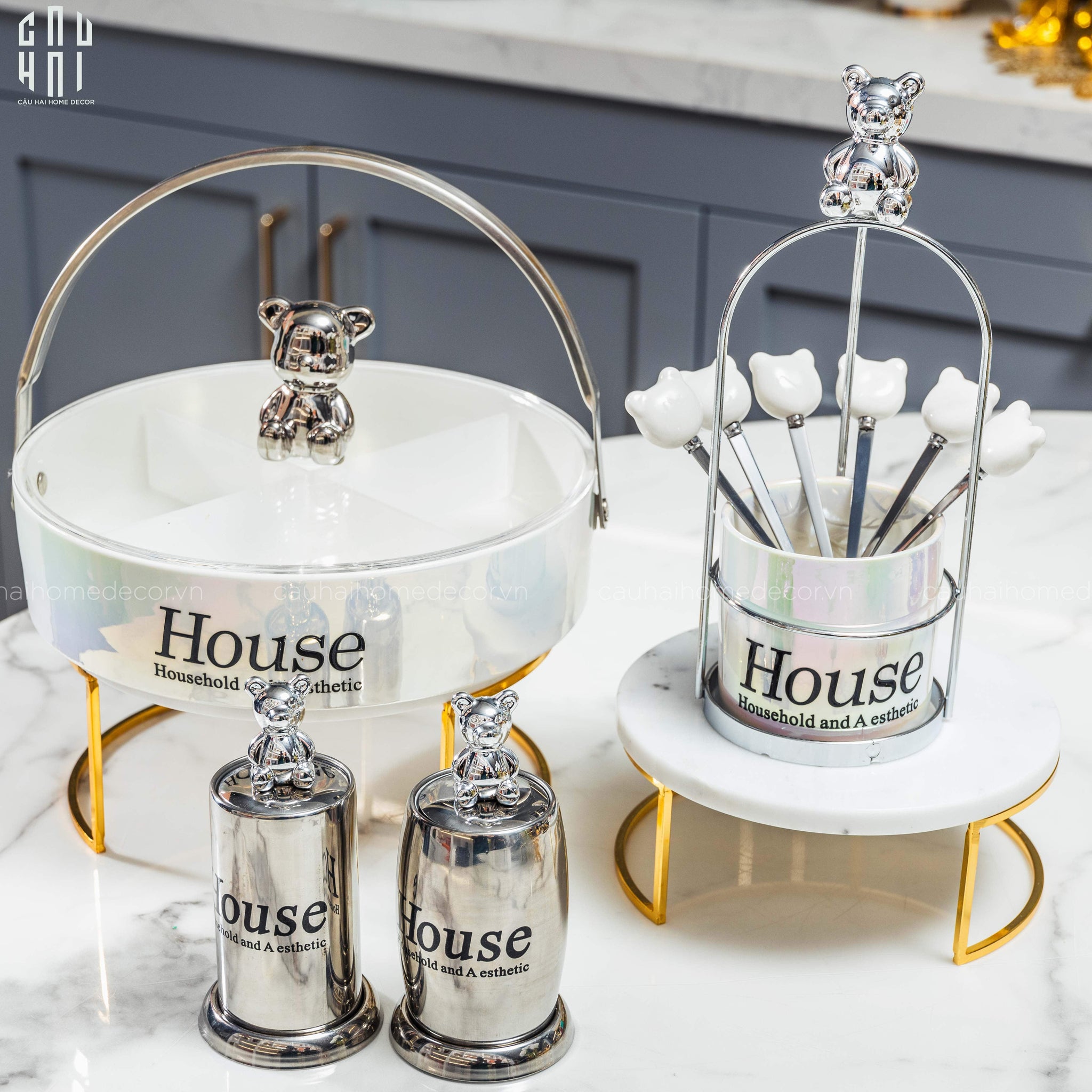 Lọ Tăm Silver Teddy Oval-HŨ TRANG TRÍ-CẬU HAI HOME DECOR