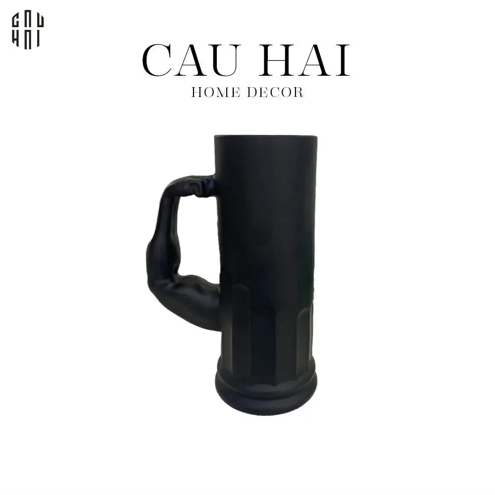 Ly Bia Thuỷ Tinh Đen Mờ - Black Hercules Arm 13x21 600Ml-LY THỦY TINH-CẬU HAI HOME DECOR