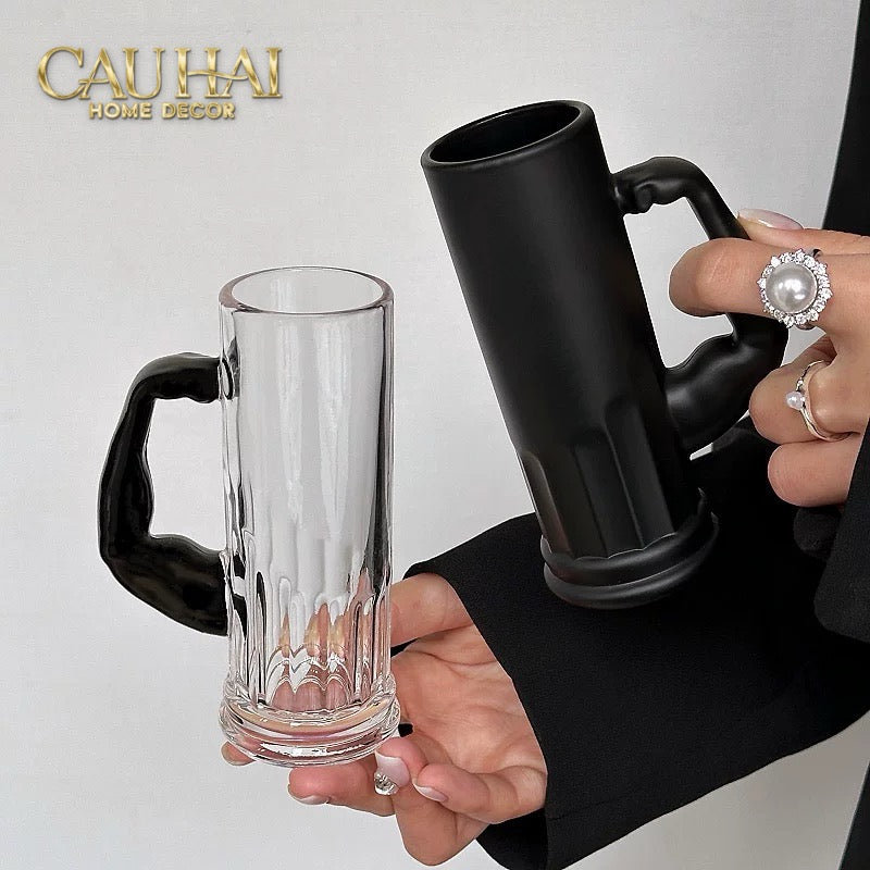 Ly Bia Thuỷ Tinh Đen Mờ - Black Hercules Arm 13x21 600Ml-CẬU HAI HOME DECOR