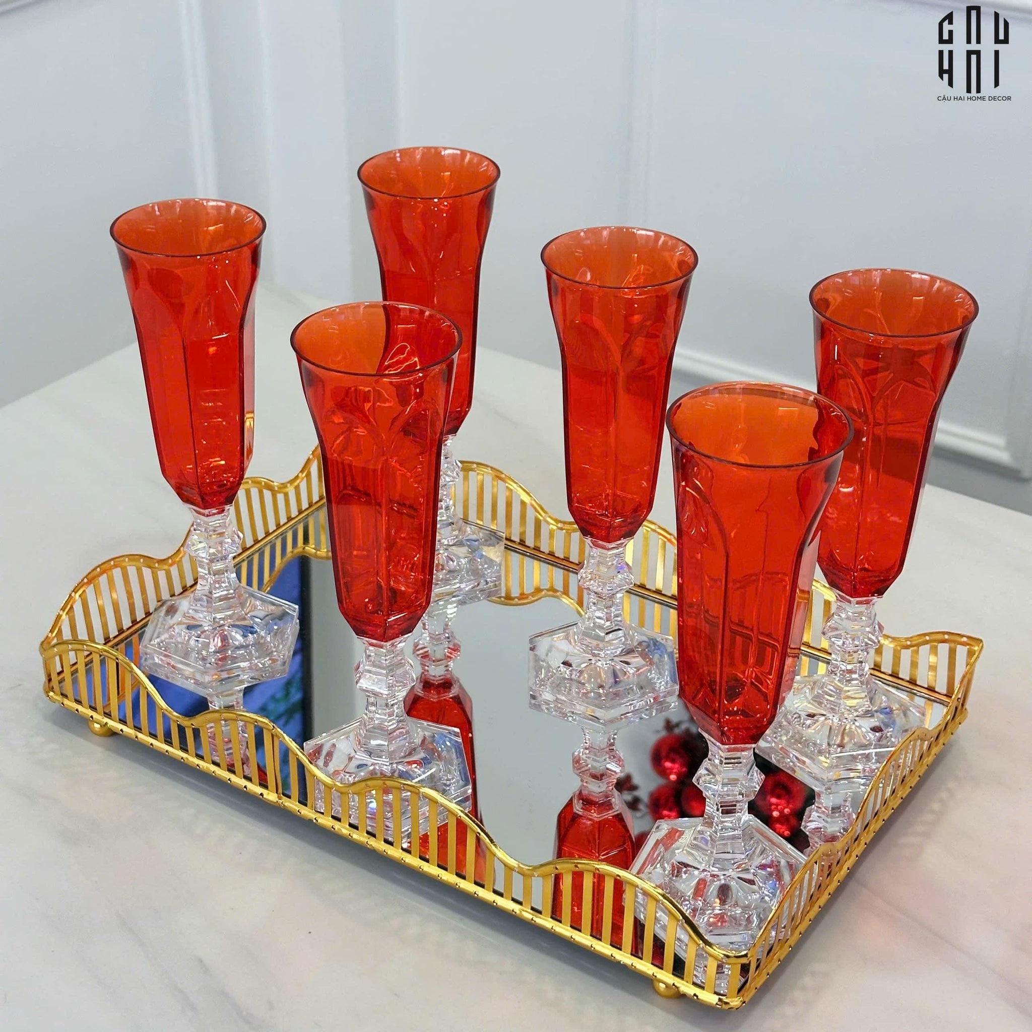 Ly Champagne PP Acrylic Đỏ Allure - PP Acrylic Ruby Red Flute Champagne Glasses H21 180ML-LY THỦY TINH-CẬU HAI HOME DECOR