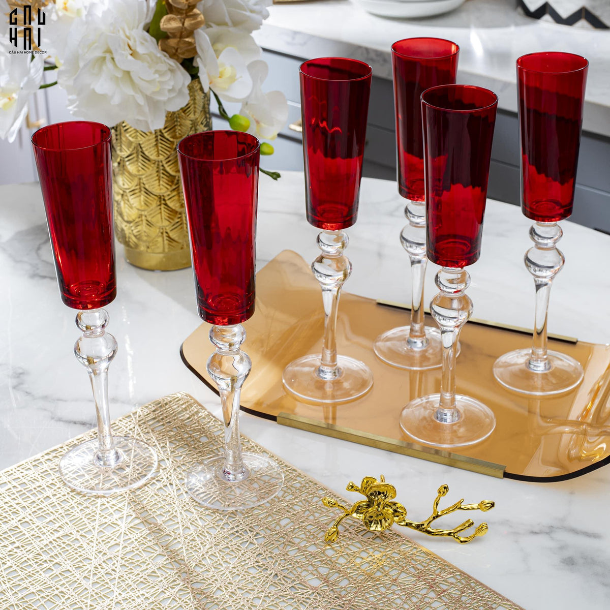 Ly Champagne Thuỷ Tinh Lily - Red 8x29 200ml Crimson Peak Champagne Flute Glasses-LY THỦY TINH-CẬU HAI HOME DECOR