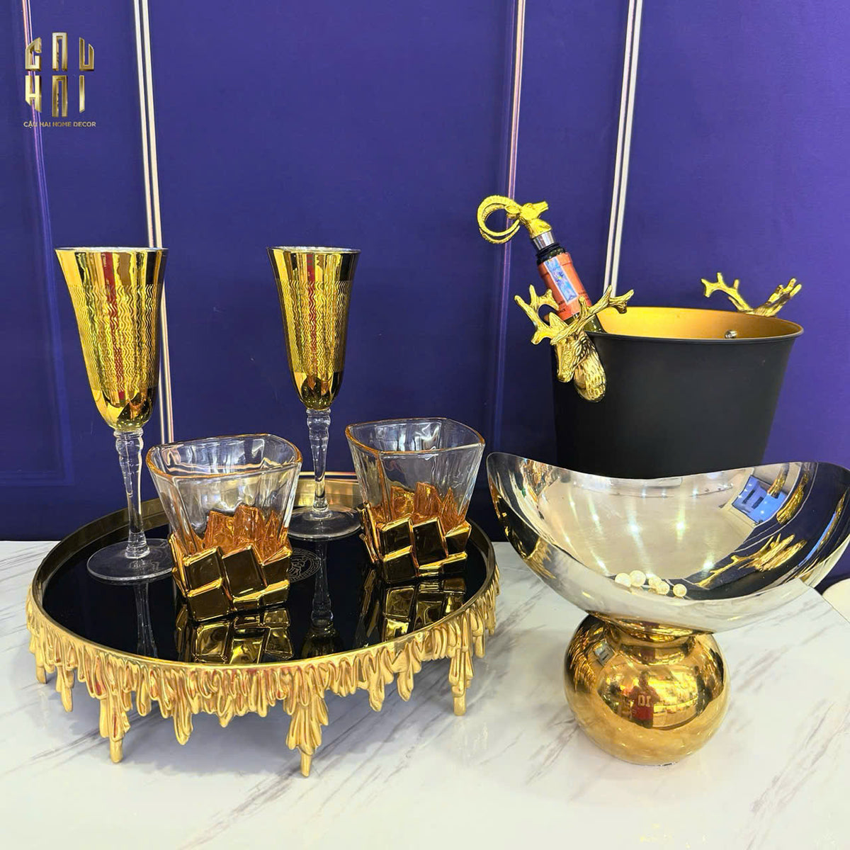 Ly Champagne Thuỷ Tinh Mạ Vàng Glorious of The Champion 22.3x7 180ml Allure Champagne Glasses-LY THỦY TINH-Đối tác tại Trung Quốc theo từng đơn đặt hàng-CẬU HAI HOME DECOR