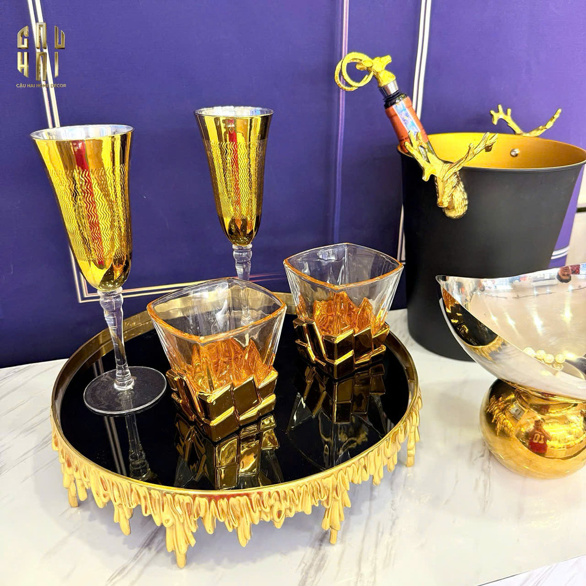 Ly Champagne Thuỷ Tinh Mạ Vàng Glorious of The Champion 22.3x7 180ml Allure Champagne Glasses-LY THỦY TINH-Đối tác tại Trung Quốc theo từng đơn đặt hàng-CẬU HAI HOME DECOR