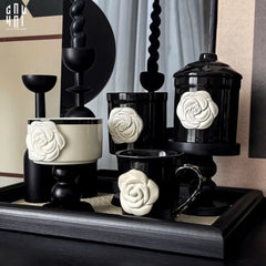 Ly Đựng Nến Black Camélia-LY THỦY TINH-CẬU HAI HOME DECOR