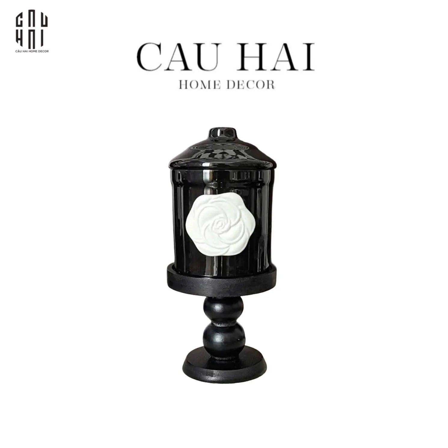 Ly Đựng Nến Black Camélia-LY THỦY TINH-CẬU HAI HOME DECOR