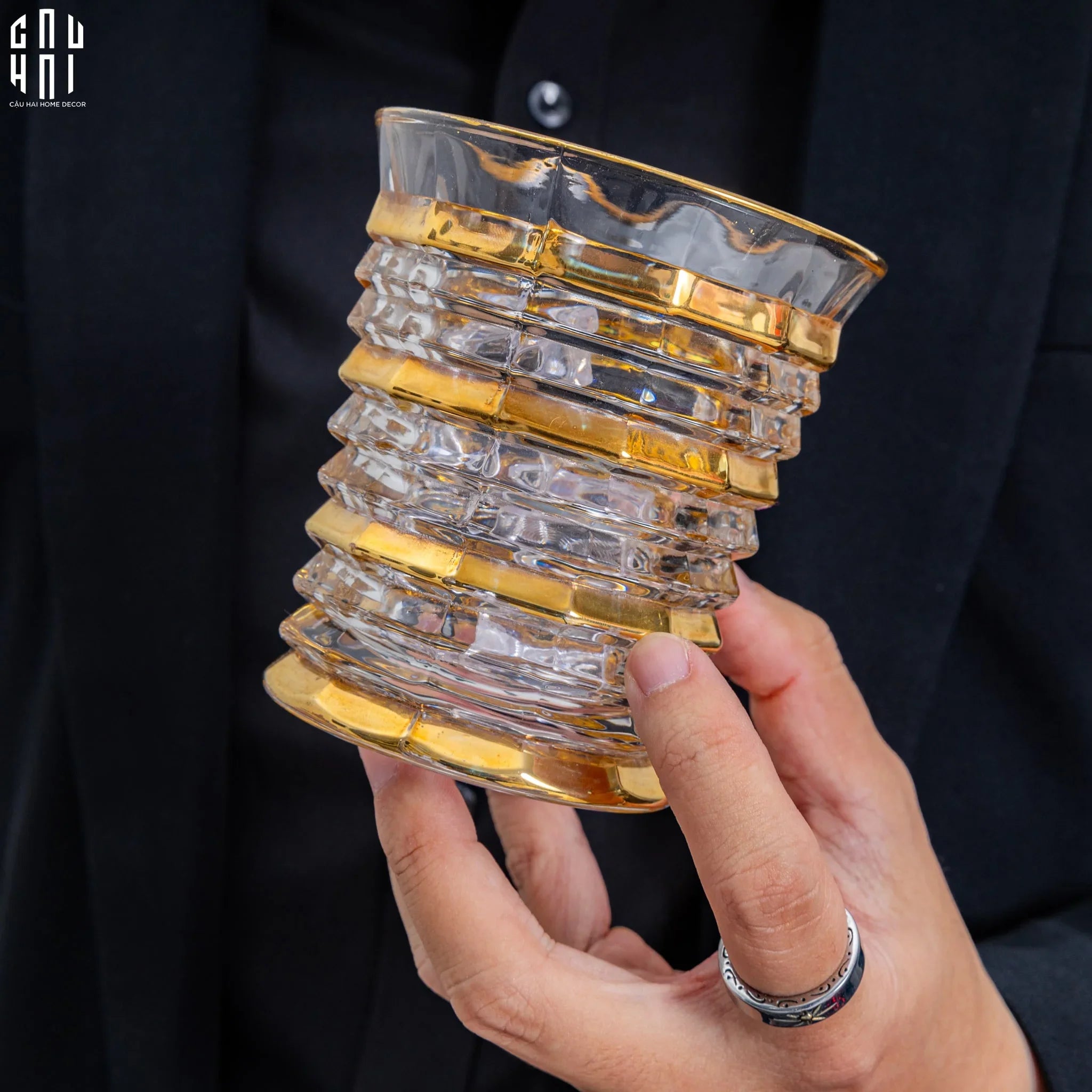Ly Shot Brandy Whiskey Pha Lê Astral Allure Gold Lignes 320ml 11x10.5-LY THỦY TINH-CẬU HAI HOME DECOR