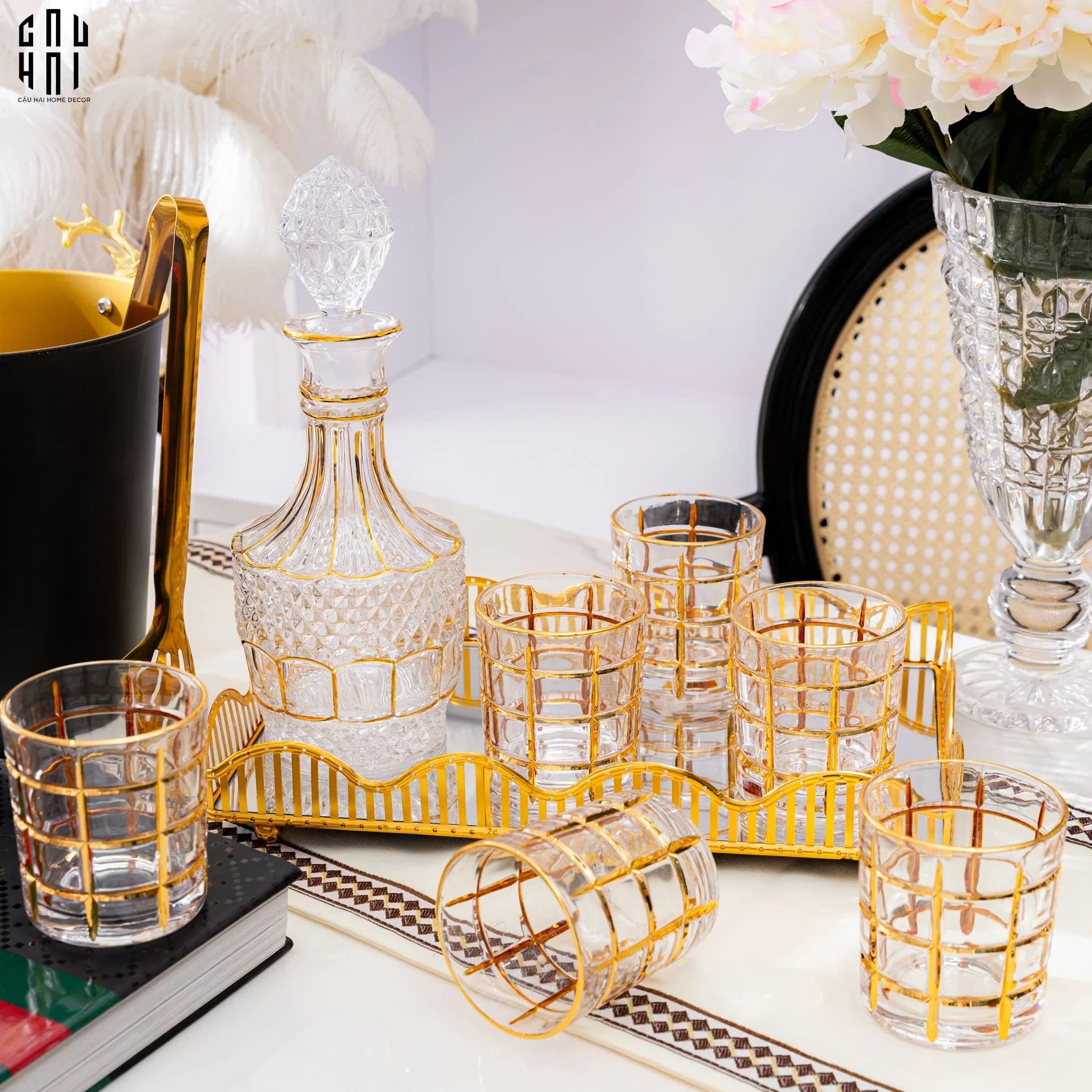 Ly Shot Brandy Whiskey Pha Lê Eden Allure Gold Lignes 300Ml 9x10cm-LY THỦY TINH-CẬU HAI HOME DECOR