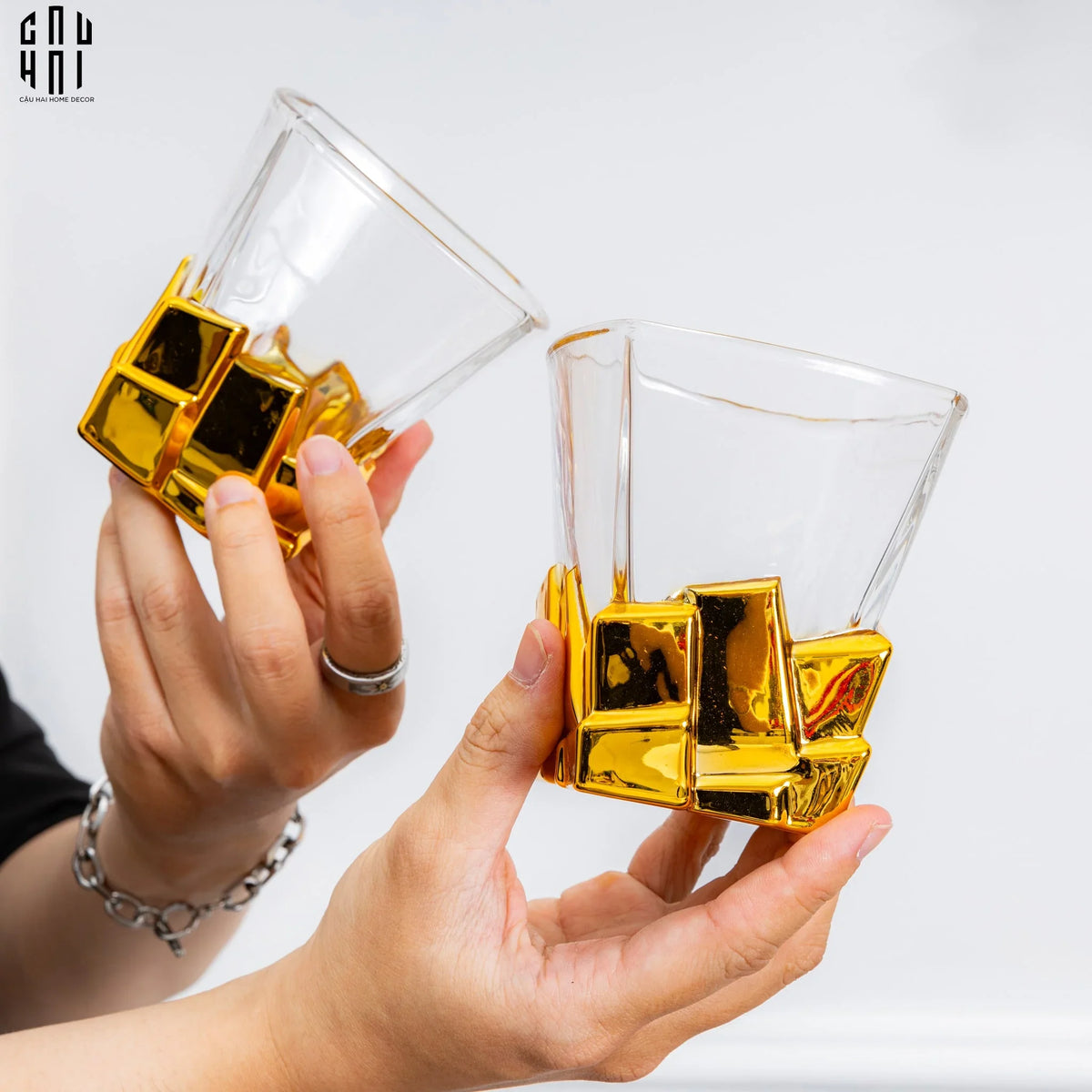 Ly Thuỷ Tinh Pixel Gold - Ss25-LY THỦY TINH-CẬU HAI HOME DECOR