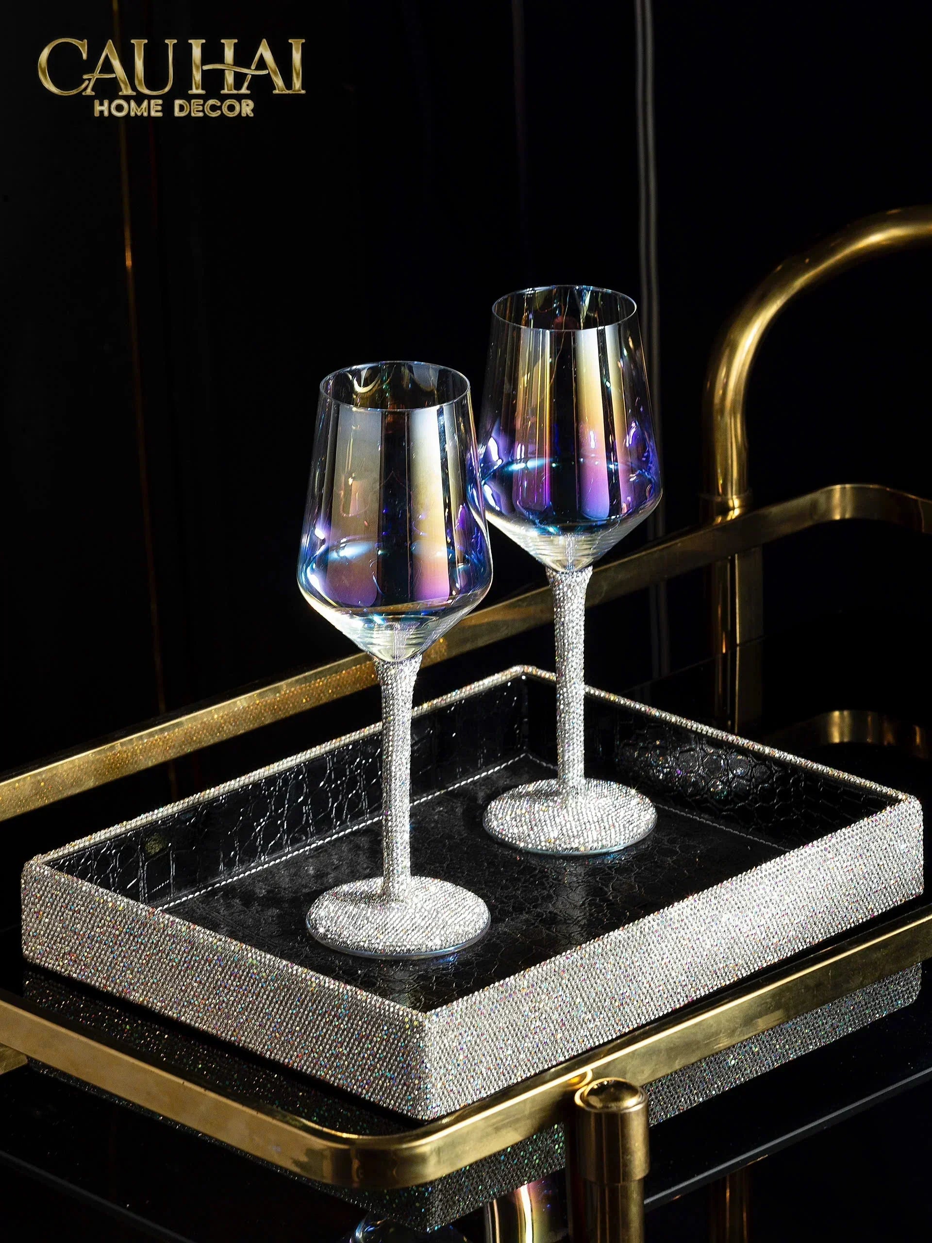 Ly Vang Thuỷ Tinh Đính Kim Cương - Diamond Bling Bling 6.5x23 450ML-LY THỦY TINH-CẬU HAI HOME DECOR