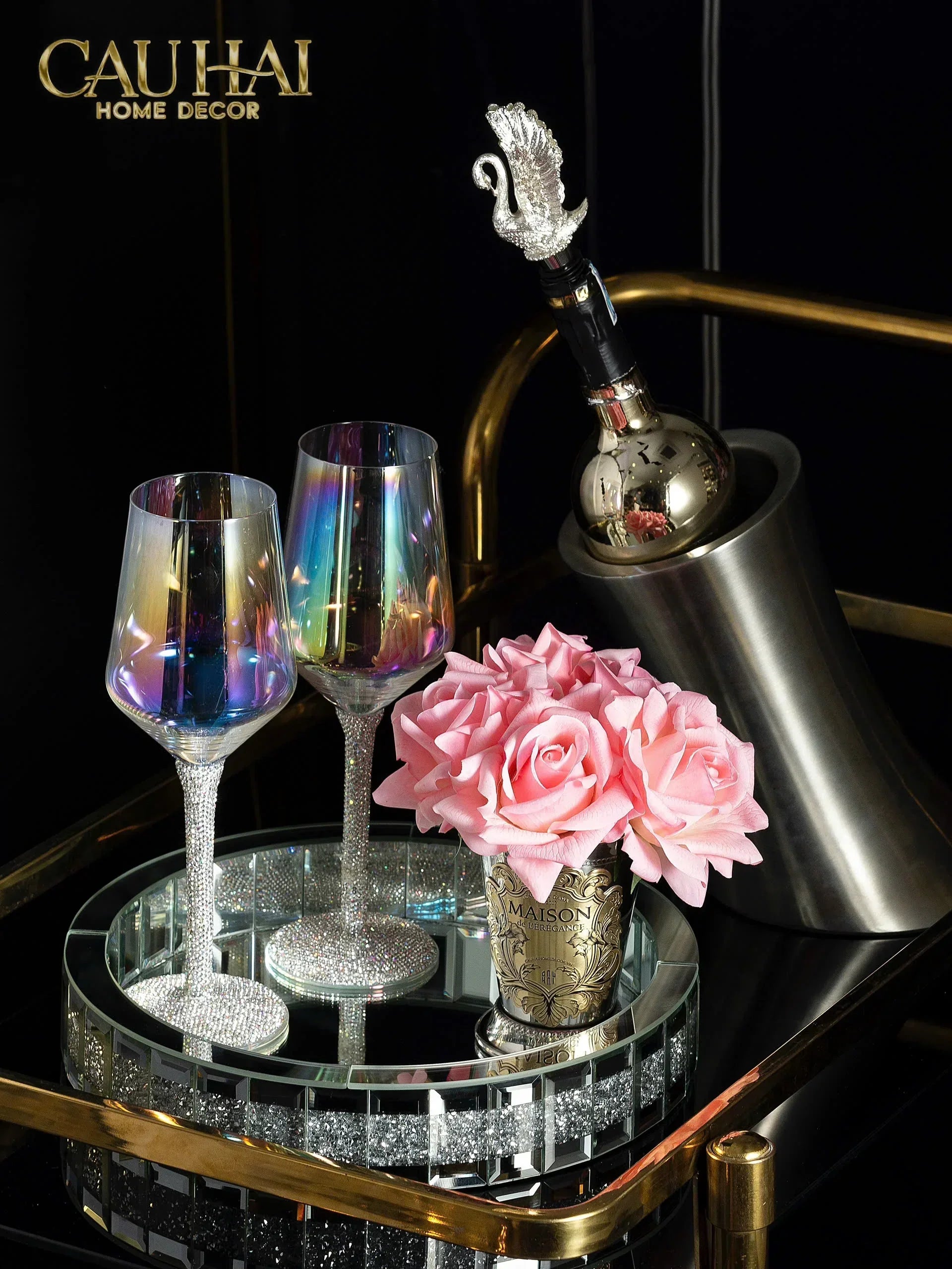 Ly Vang Thuỷ Tinh Đính Kim Cương - Diamond Bling Bling 6.5x23 450ML-LY THỦY TINH-CẬU HAI HOME DECOR