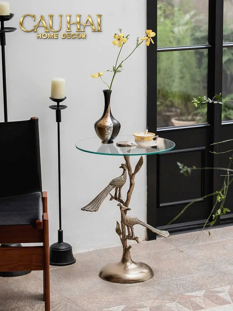 Maison Couture - Bàn Trà Góc Khổng Tước Bằng Đồng - Royale Aureate Paon Brasson Jardin Side Table H61-CẬU HAI HOME DECOR