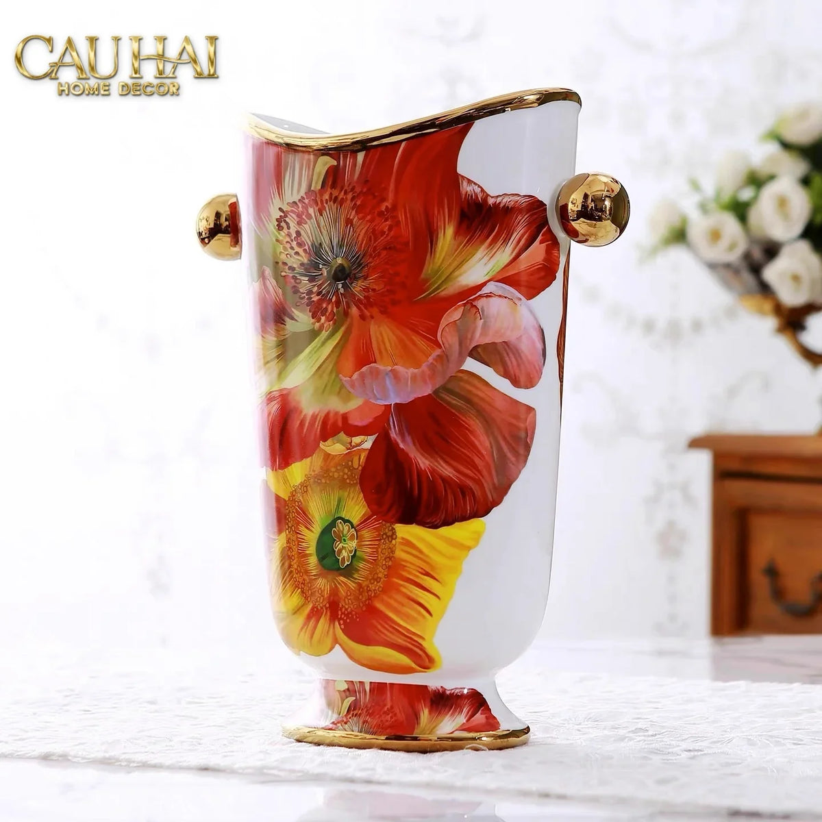 Maison Couture - Bình Hoa Bình Hoa Dáng Đàn Lyre - Prospérité Florissante - Lyre Silhouette Amphora Vase H28-BÌNH HOA-Đối tác tại Trung Quốc theo từng đơn đặt hàng-CẬU HAI HOME DECOR