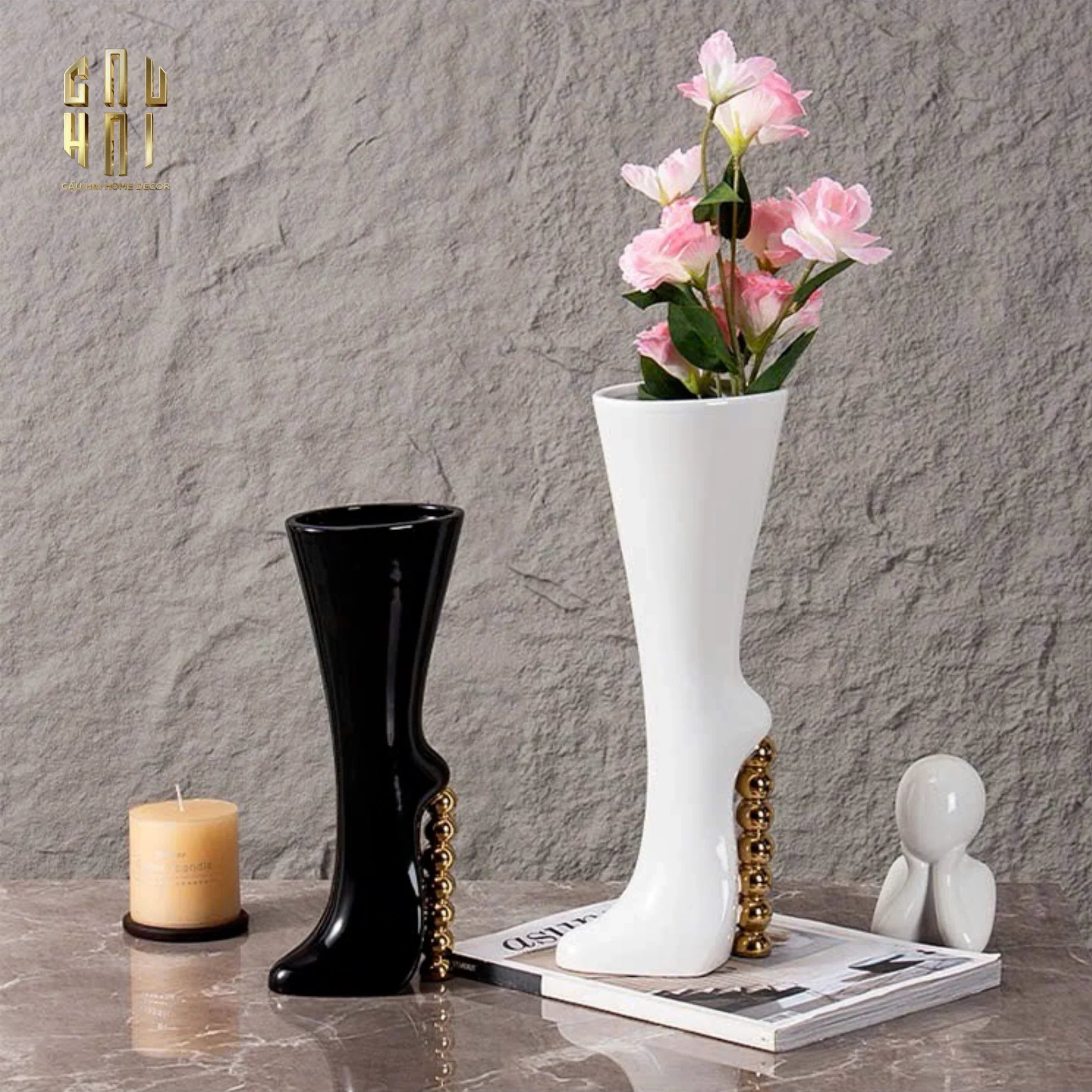 Maison Couture - Bình Hoa Catwalk High Heel Pearl White Vase H38-CẬU HAI HOME DECOR
