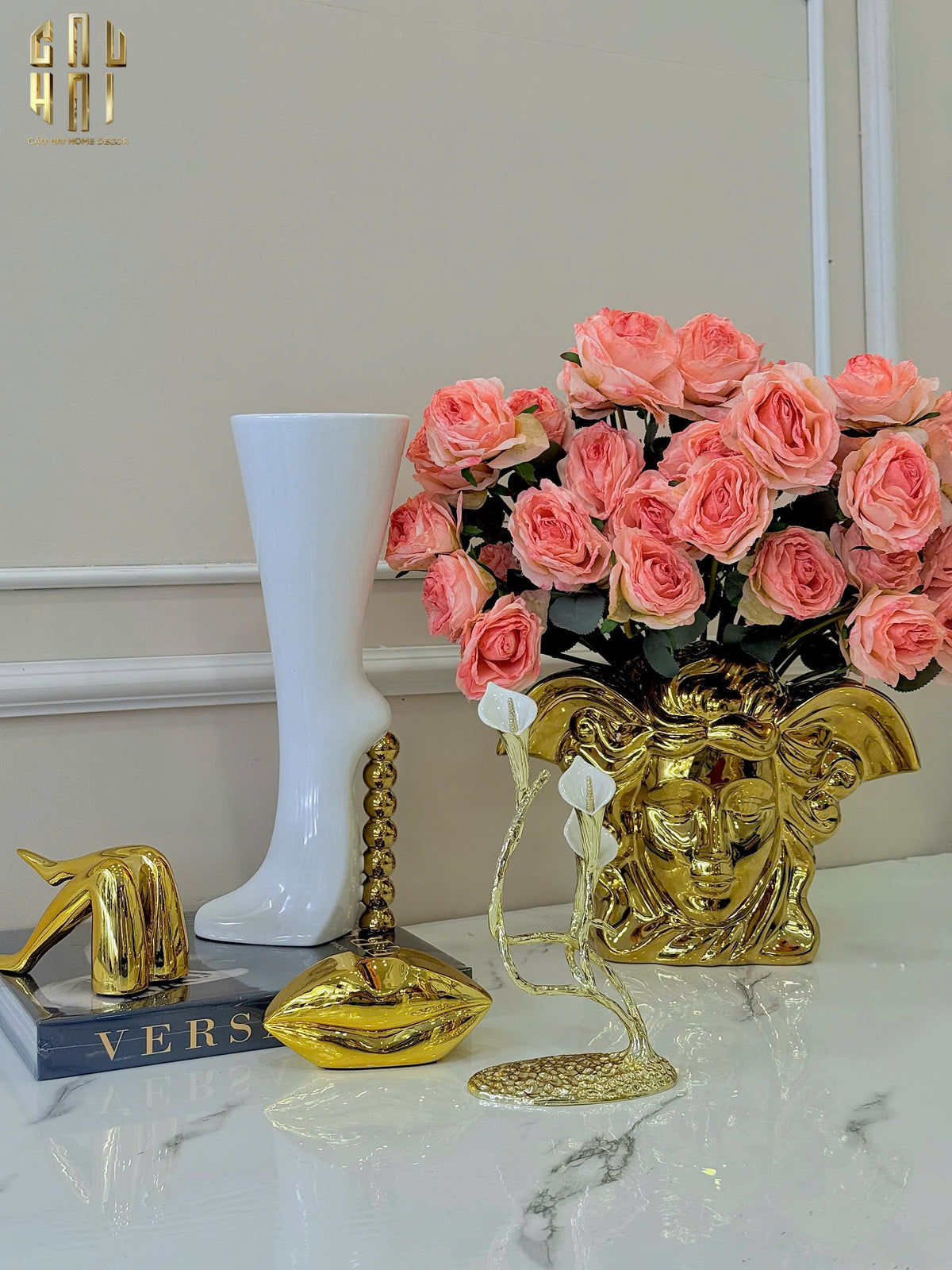 Maison Couture - Bình Hoa Catwalk High Heel Pearl White Vase H38-BÌNH HOA-Đối tác tại Trung Quốc theo từng đơn đặt hàng-CẬU HAI HOME DECOR