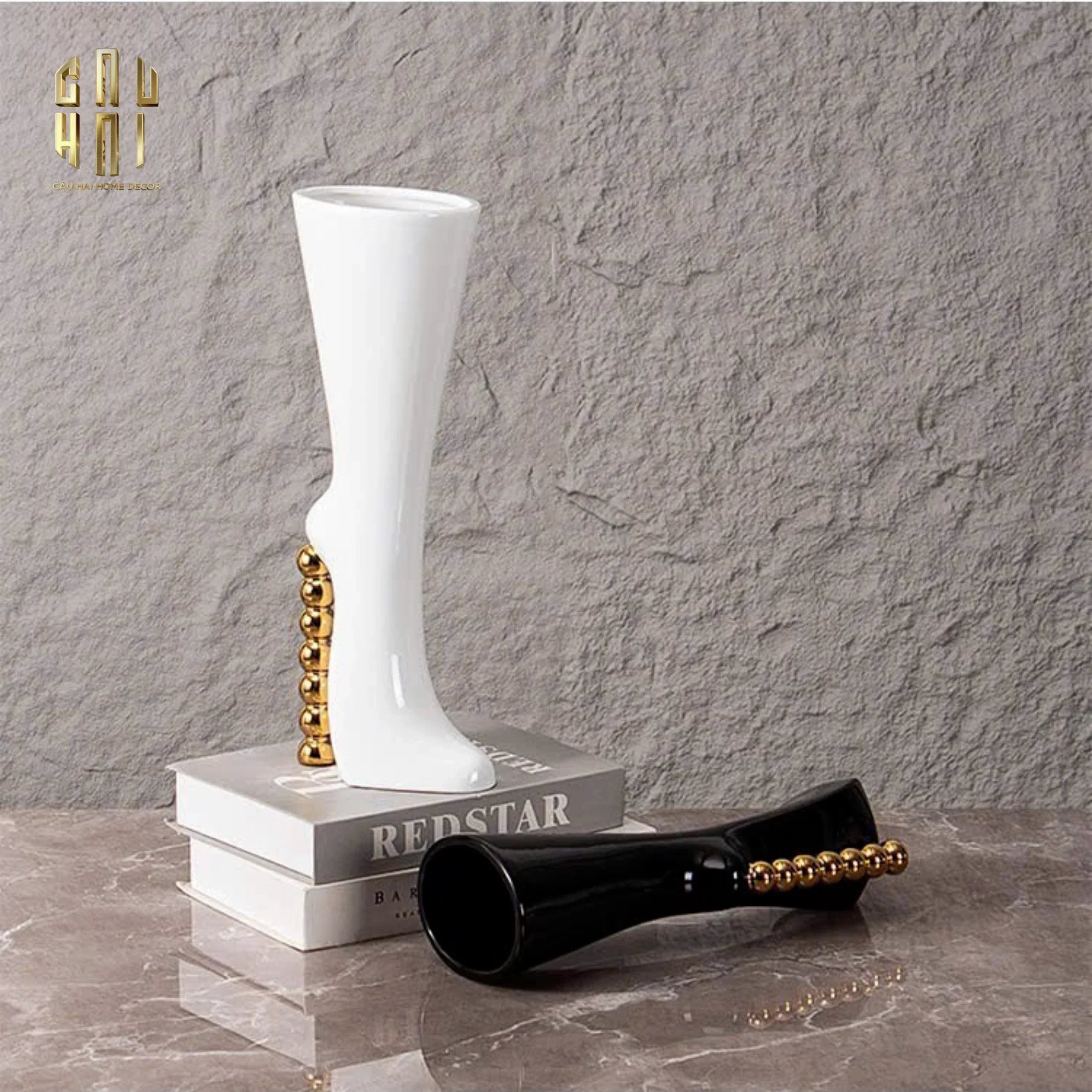 Maison Couture - Bình Hoa Catwalk High Heel Pearl White Vase H38-CẬU HAI HOME DECOR