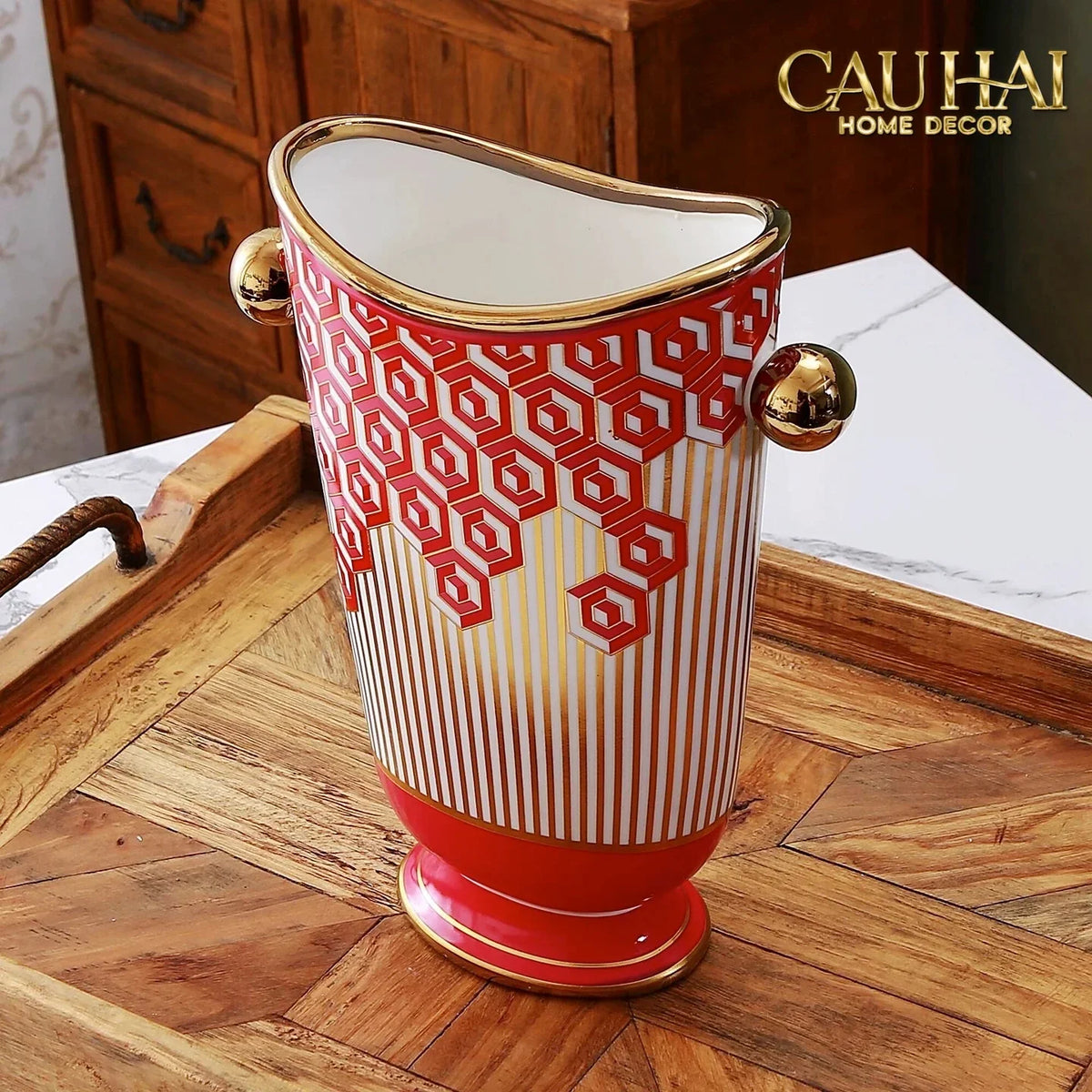Maison Couture - Bình Hoa Dáng Đàn Lyre - Rouge Augure Amphora Vase Lyre Silhouette H28-BÌNH HOA-Đối tác tại Trung Quốc theo từng đơn đặt hàng-CẬU HAI HOME DECOR