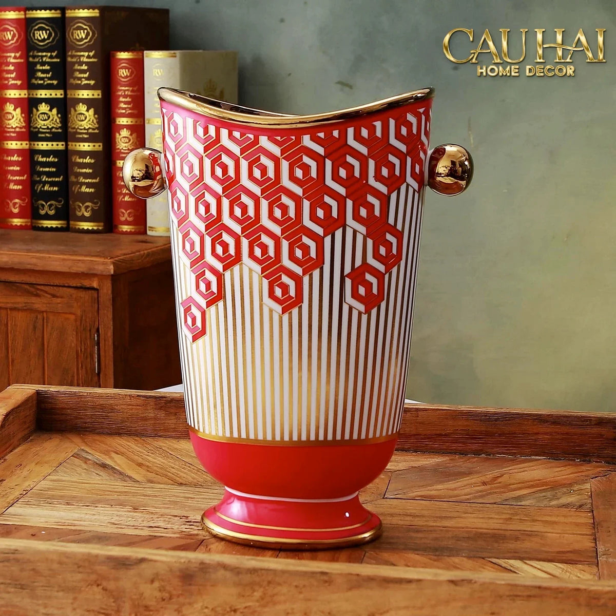 Maison Couture - Bình Hoa Dáng Đàn Lyre - Rouge Augure Amphora Vase Lyre Silhouette H28-BÌNH HOA-Đối tác tại Trung Quốc theo từng đơn đặt hàng-CẬU HAI HOME DECOR