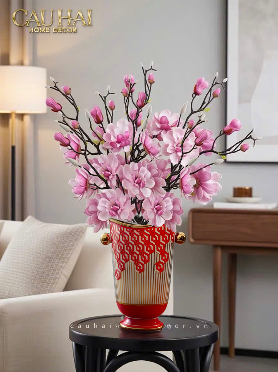 Maison Couture - Bình Hoa Dáng Đàn Lyre - Rouge Augure Amphora Vase Lyre Silhouette H28-BÌNH HOA-Đối tác tại Trung Quốc theo từng đơn đặt hàng-CẬU HAI HOME DECOR