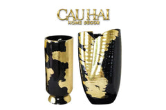 Maison Couture - Bình Hoa Gốm Mun Mài Dát Vàng Noir Laqué Feuille d’Or Vase 34-BÌNH HOA-CẬU HAI HOME DECOR