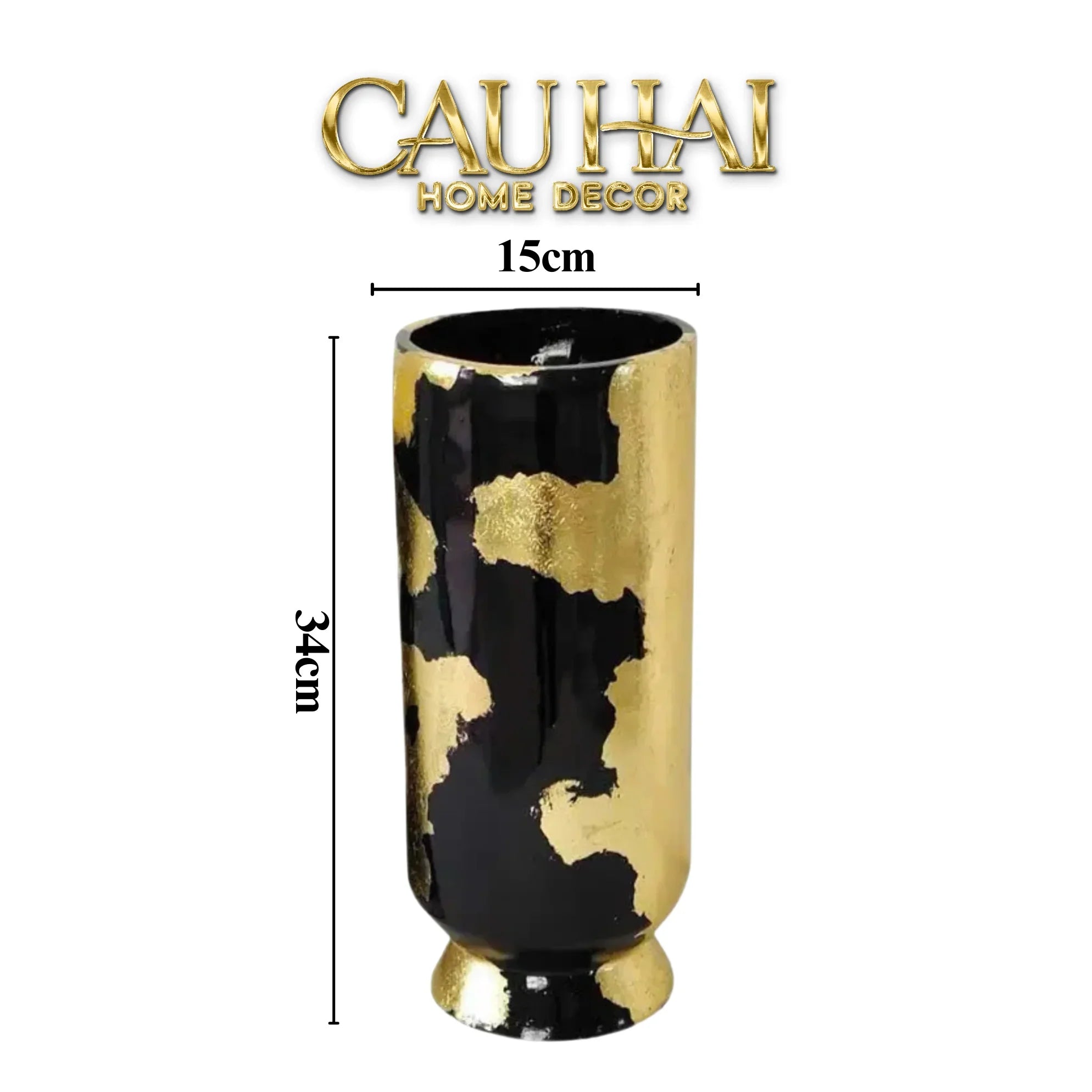 Maison Couture - Bình Hoa Gốm Mun Mài Dát Vàng Noir Laqué Feuille d’Or Vase 34-BÌNH HOA-CẬU HAI HOME DECOR