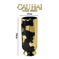 Maison Couture - Bình Hoa Gốm Mun Mài Dát Vàng Noir Laqué Feuille d’Or Vase 34-BÌNH HOA-CẬU HAI HOME DECOR