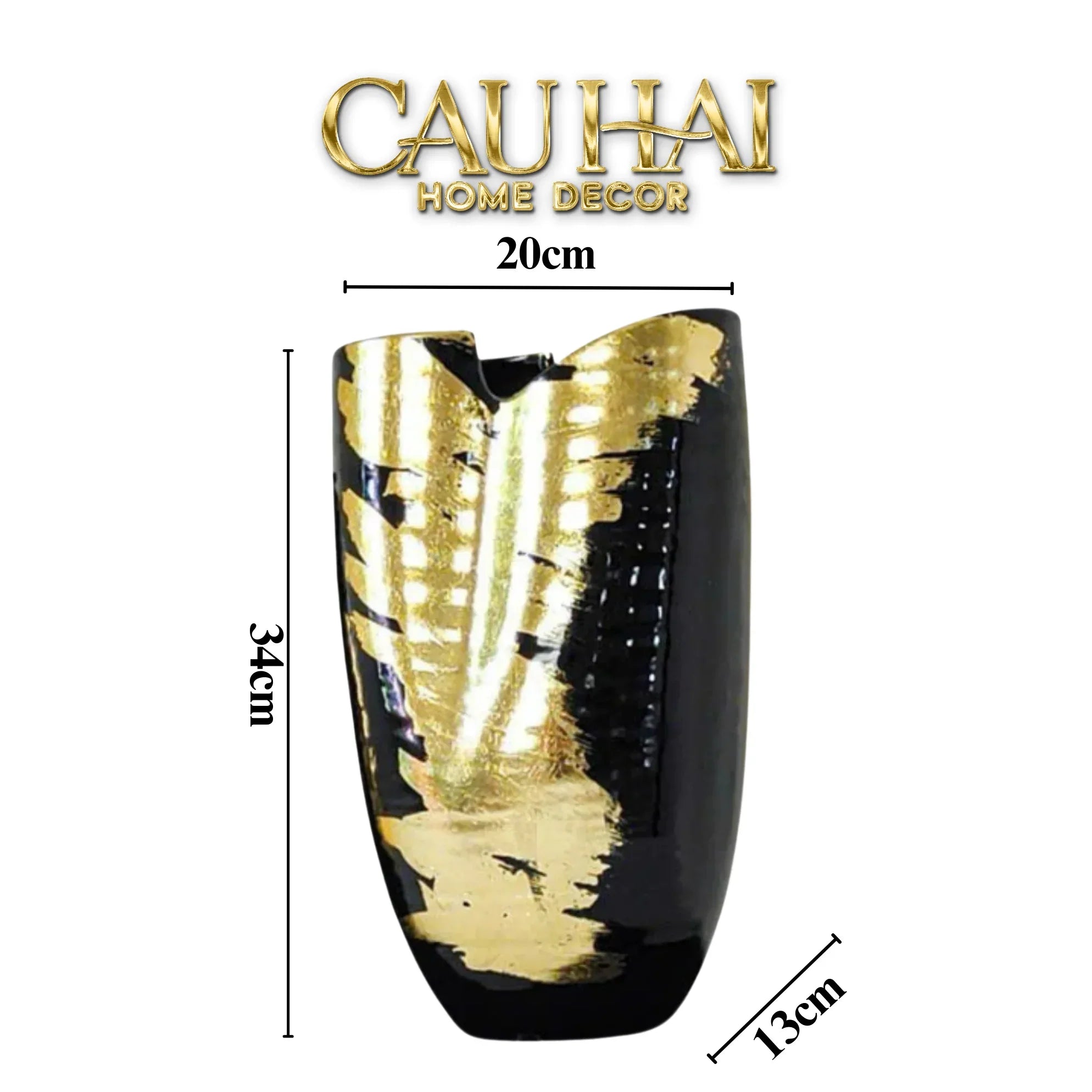 Maison Couture - Bình Hoa Gốm Mun Mài Dát Vàng Noir Laqué Feuille d’Or Vase 34-BÌNH HOA-CẬU HAI HOME DECOR