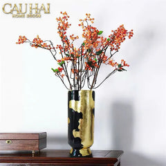 Maison Couture - Bình Hoa Gốm Mun Mài Dát Vàng Noir Laqué Feuille d’Or Vase 34-BÌNH HOA-CẬU HAI HOME DECOR