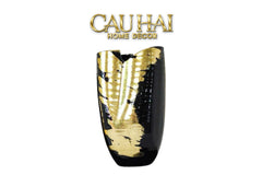 Maison Couture - Bình Hoa Gốm Mun Mài Dát Vàng Noir Laqué Feuille d’Or Vase 34-BÌNH HOA-CẬU HAI HOME DECOR