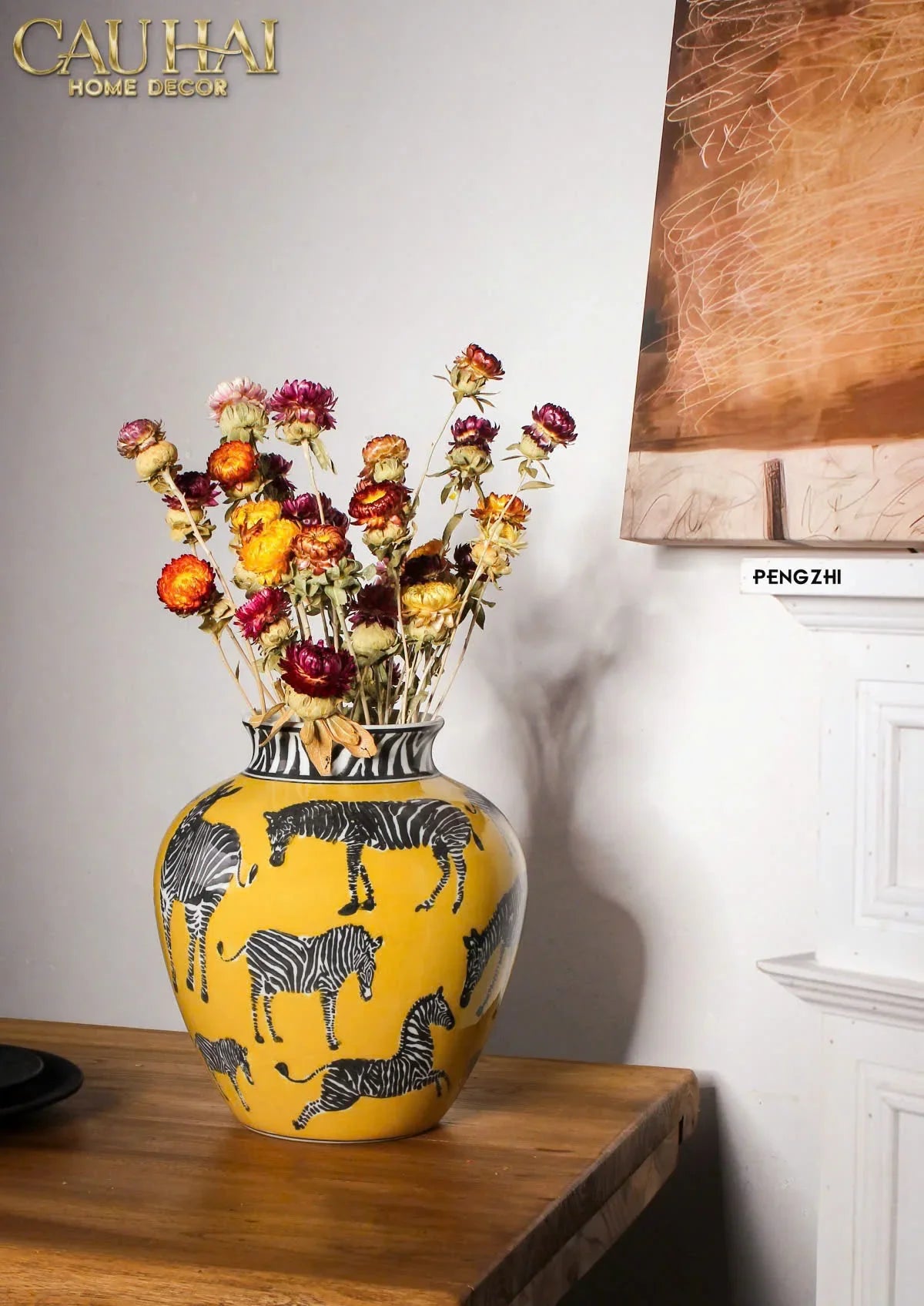 Maison Couture - Bình Hoa Gốm Sứ Hand-Painted Zebra Saffron Gold Artisan Vases-BÌNH HOA-CẬU HAI HOME DECOR