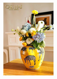 Maison Couture - Bình Hoa Gốm Sứ Hand-Painted Zebra Saffron Gold Artisan Vases-BÌNH HOA-CẬU HAI HOME DECOR