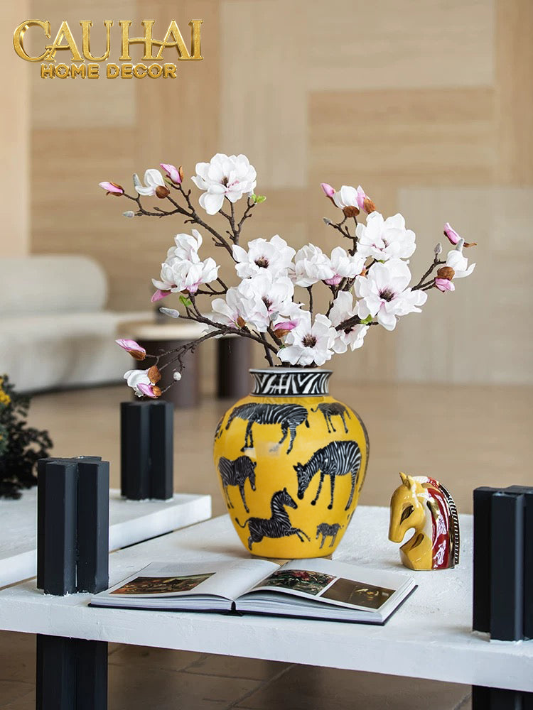 Maison Couture - Bình Hoa Gốm Sứ Hand-Painted Zebra Saffron Gold Artisan Vases-BÌNH HOA-CẬU HAI HOME DECOR