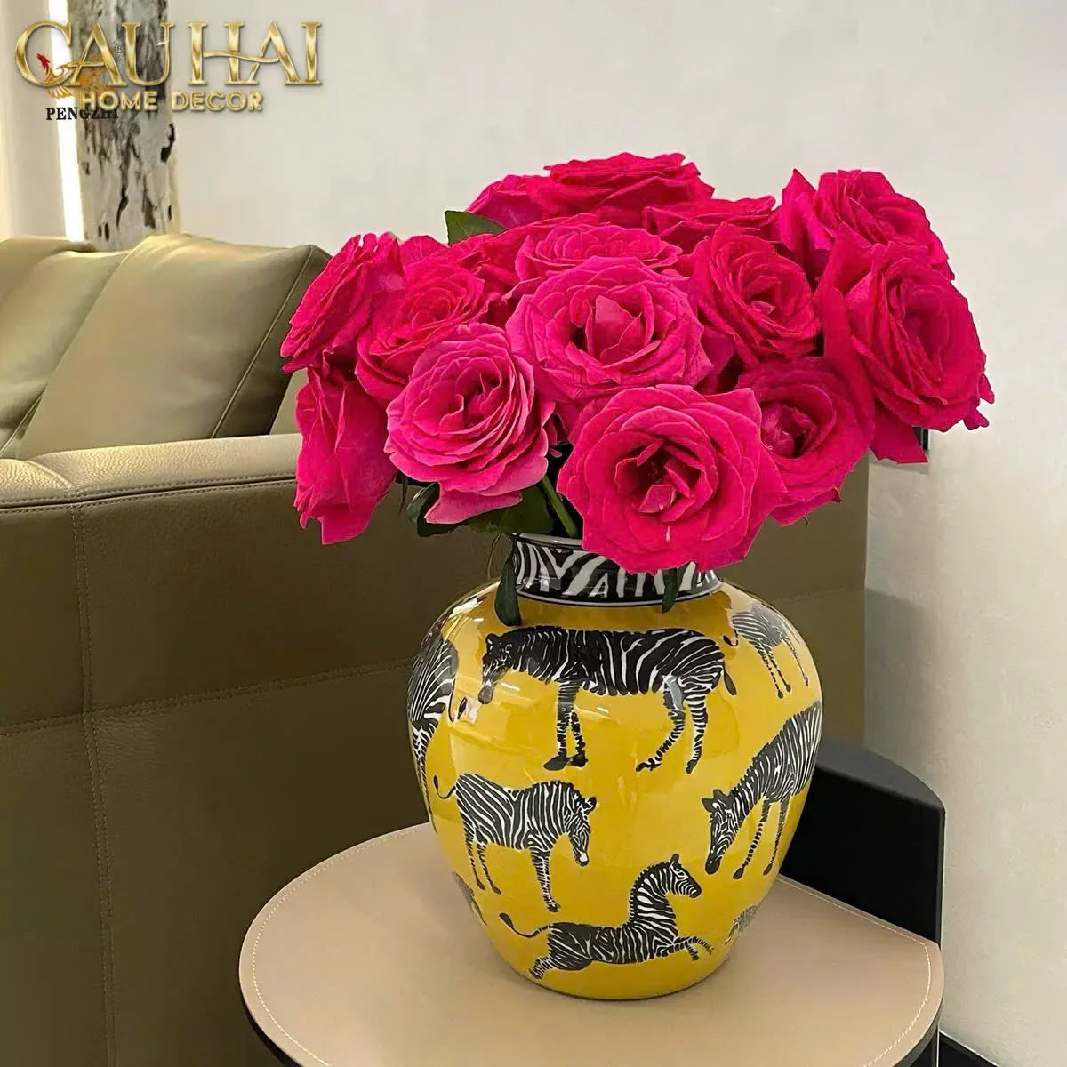 Maison Couture - Bình Hoa Gốm Sứ Hand-Painted Zebra Saffron Gold Artisan Vases-CẬU HAI HOME DECOR