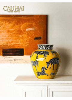 Maison Couture - Bình Hoa Gốm Sứ Hand-Painted Zebra Saffron Gold Artisan Vases-CẬU HAI HOME DECOR