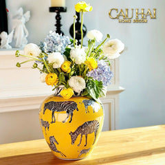 Maison Couture - Bình Hoa Gốm Sứ Hand-Painted Zebra Saffron Gold Artisan Vases-CẬU HAI HOME DECOR