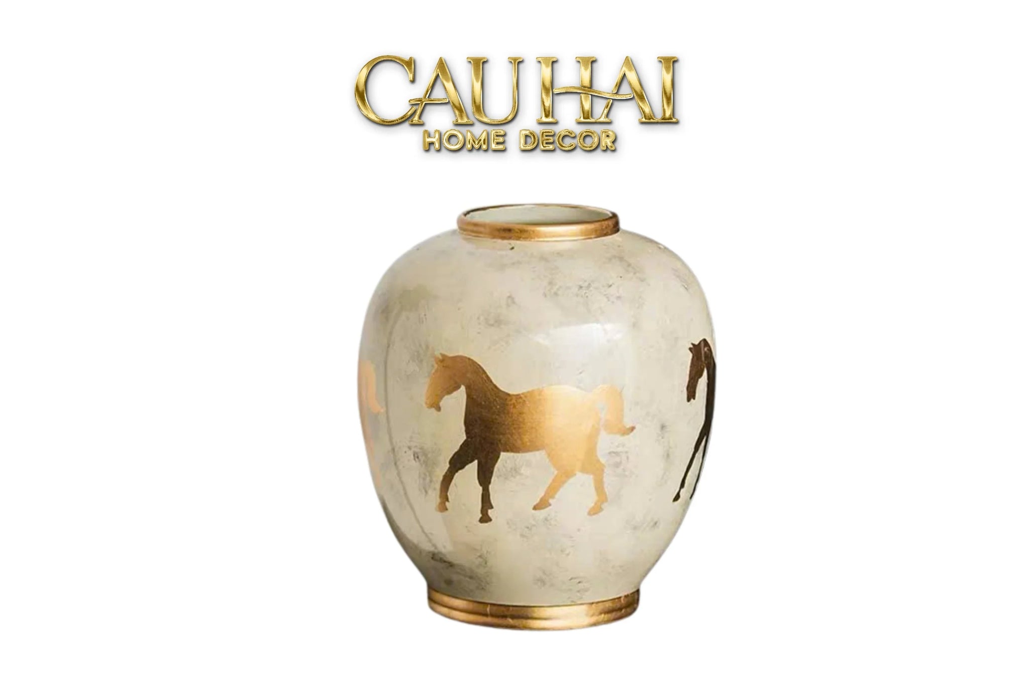 Maison Couture - Bình Hoa Gốm Sứ - Ngựa Dát Vàng Cheval Noble Ivoire Artisan Feuille D’Or Ceramic Vase H29-BÌNH HOA-CẬU HAI HOME DECOR