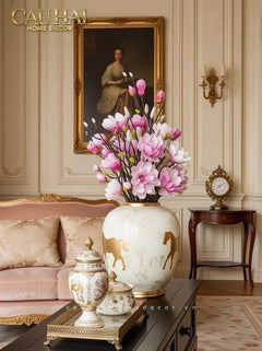 Maison Couture - Bình Hoa Gốm Sứ - Ngựa Dát Vàng Cheval Noble Ivoire Artisan Feuille D’Or Ceramic Vase H29-CẬU HAI HOME DECOR